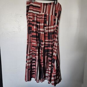 Peruvian Connection Women's 14 Red Grey Black Pattern Pleated Maxi Skirt